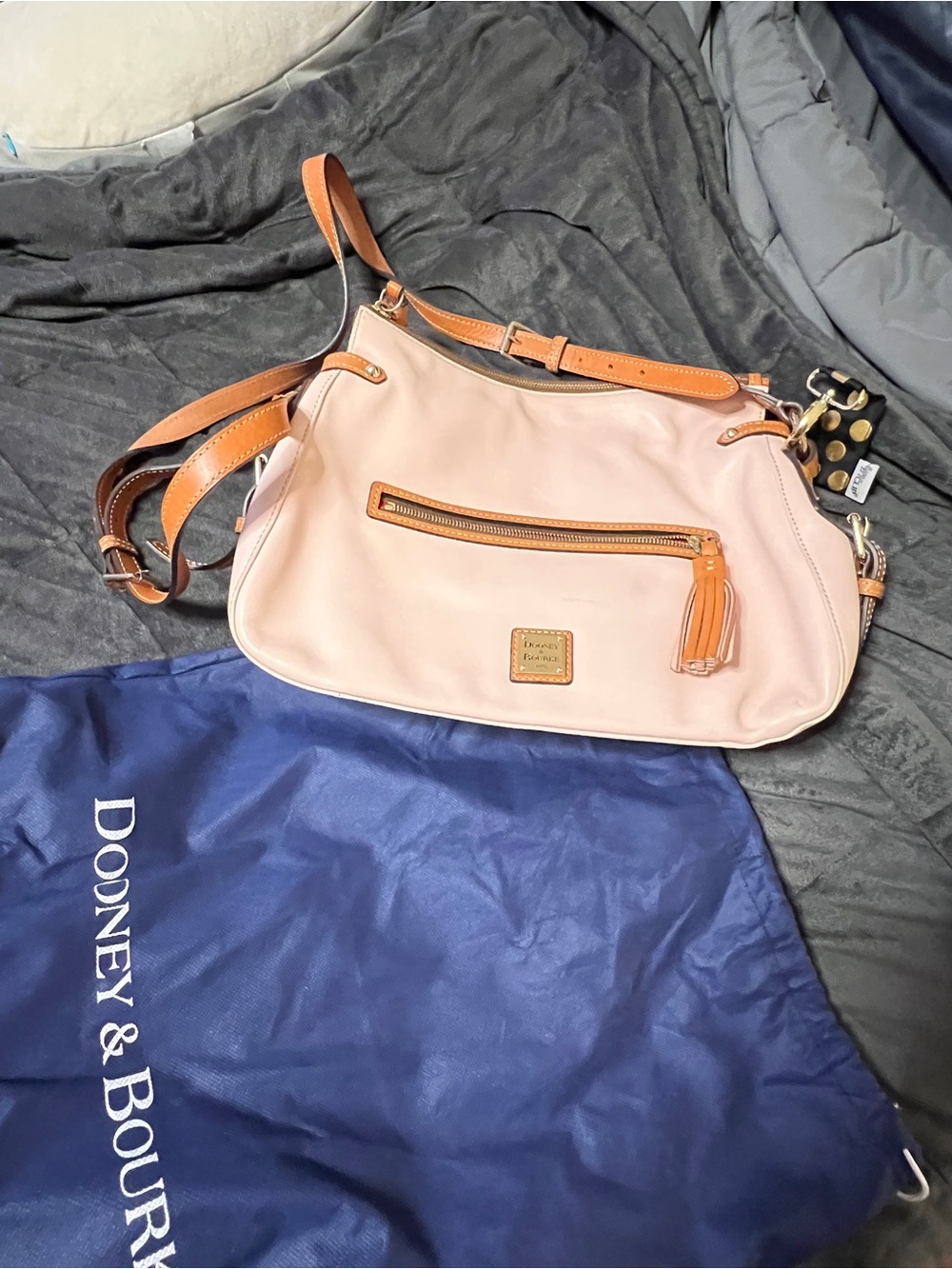 Dooney & Bourke Blush Pink Leather Shoulder Bag with Tan Trim